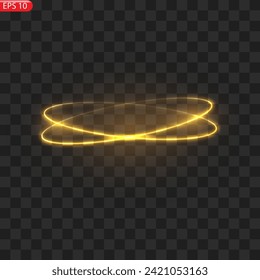 Gold circles frame with glitter light effect. A golden flash flies in a circle in a luminous ring.