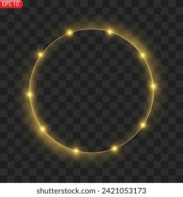 Goldene Kreise bilden einen Rahmen mit glatterem Lichteffekt. Ein goldener Blitz fliegt in einem Kreis in einem hellen Ring.
