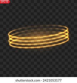 Gold circles frame with glitter light effect. A golden flash flies in a circle in a luminous ring.