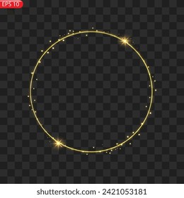 Marco de círculos dorados con efecto luminoso brillante. Un destello dorado vuela en círculo en un anillo luminoso.