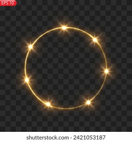 Gold circles frame with glitter light effect. A golden flash flies in a circle in a luminous ring.