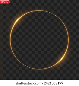 Gold circles frame with glitter light effect. A golden flash flies in a circle in a luminous ring.