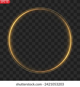Gold circles frame with glitter light effect. A golden flash flies in a circle in a luminous ring.
