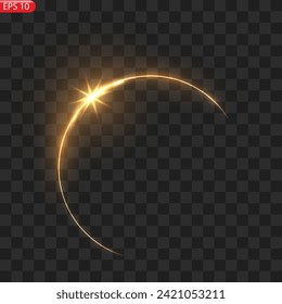 Gold circles frame with glitter light effect. A golden flash flies in a circle in a luminous ring.