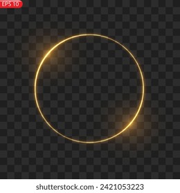 Gold circles frame with glitter light effect. A golden flash flies in a circle in a luminous ring.