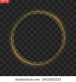 Gold circles frame with glitter light effect. A golden flash flies in a circle in a luminous ring.