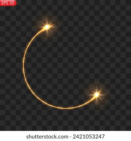 Gold circles frame with glitter light effect. A golden flash flies in a circle in a luminous ring.