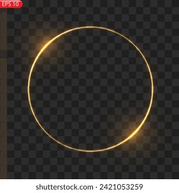 Gold circles frame with glitter light effect. A golden flash flies in a circle in a luminous ring.