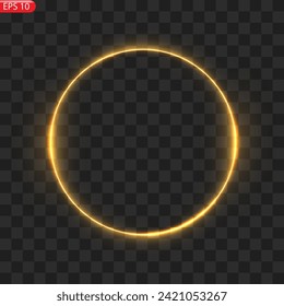 Gold circles frame with glitter light effect. A golden flash flies in a circle in a luminous ring.