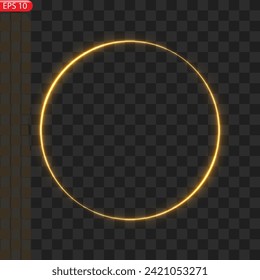 Gold circles frame with glitter light effect. A golden flash flies in a circle in a luminous ring.