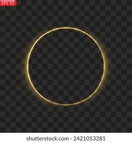 Gold circles frame with glitter light effect. A golden flash flies in a circle in a luminous ring.