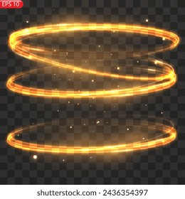 Gold circles frame with glitter light effect. A golden flash flies in a circle in a luminous ring.