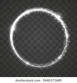 Gold circles frame with glitter light effect. A golden flash flies in a circle in a luminous ring.