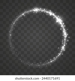 Gold circles frame with glitter light effect. A golden flash flies in a circle in a luminous ring.