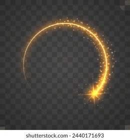 Gold circles frame with glitter light effect. A golden flash flies in a circle in a luminous ring.