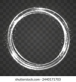 Gold circles frame with glitter light effect. A golden flash flies in a circle in a luminous ring.