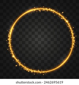Gold circles frame with glitter light effect. A golden flash flies in a circle in a luminous ring.