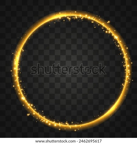 Gold circles frame with glitter light effect. A golden flash flies in a circle in a luminous ring.