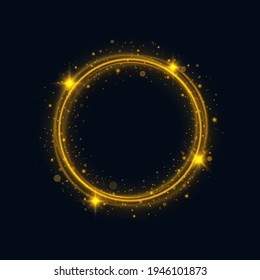 Gold kreiert Rahmen mit glatterem Lichteffekt. Ein goldener Blitz fliegt in einem Kreis in einem hellen Ring.