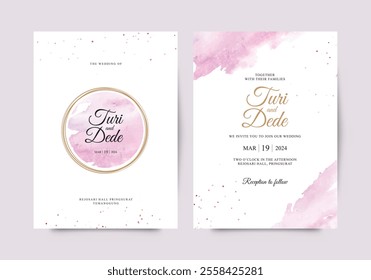 Gold circles and watercolor splashes for wedding invitation templates