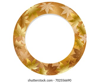 A gold, circular autumn vector frame illustration. 
