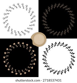 Goldenes kreisförmiges botanisches Muster verlässt den Bundle-Rahmen mit Wachsdichtung. Vektorgrafik