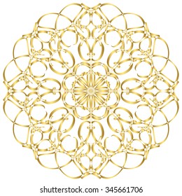 Gold circular pattern Kaleidoscope. East ornament. Mandala. Good for greeting cards, invitations. Print on fabric and paper.