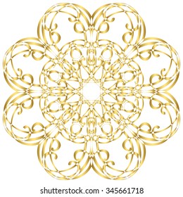 Gold circular pattern Kaleidoscope. East ornament. Mandala. Good for greeting cards, invitations. Print on fabric and paper.