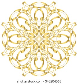 Gold circular pattern Kaleidoscope. East ornament. Mandala. Good for greeting cards, invitations. Print on fabric and paper.