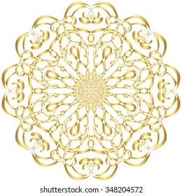 Gold circular pattern Kaleidoscope. East ornament. Mandala. Good for greeting cards, invitations. Print on fabric and paper.