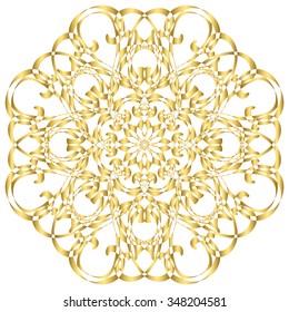 Gold circular pattern Kaleidoscope. East ornament. Mandala. Good for greeting cards, invitations. Print on fabric and paper.