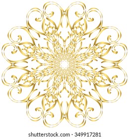 Gold circular pattern Kaleidoscope. East ornament. Mandala. Good for greeting cards, invitations. Print on fabric and paper. 