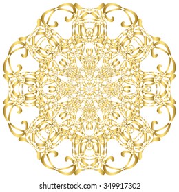 Gold circular pattern Kaleidoscope. East ornament. Mandala. Good for greeting cards, invitations. Print on fabric and paper. 