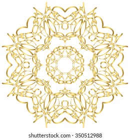 Gold circular pattern Kaleidoscope. East ornament. Mandala. Good for greeting cards, invitations. Print on fabric and paper. 