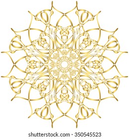 Gold circular pattern Kaleidoscope. East ornament. Mandala. Good for greeting cards, invitations. Print on fabric and paper. 