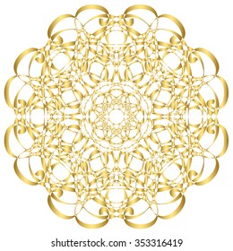 Gold circular pattern Kaleidoscope. East ornament. Mandala. Good for greeting cards, invitations. Print on fabric and paper. 
