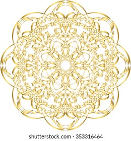 Gold circular pattern Kaleidoscope. East ornament. Mandala. Good for greeting cards, invitations. Print on fabric and paper. 
