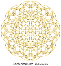 Gold circular pattern Kaleidoscope. East ornament. Mandala. Good for greeting cards, invitations. Print on fabric and paper.  
