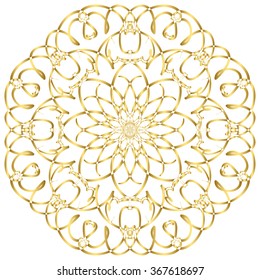 Gold circular pattern Kaleidoscope. East ornament. Mandala. Good for greeting cards, invitations. Print on fabric and paper. 

