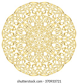 Gold circular pattern Kaleidoscope. East ornament. Mandala. Good for greeting cards, invitations. Print on fabric and paper. 
