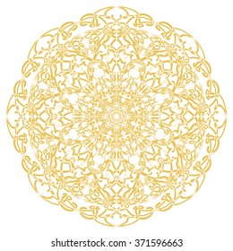 Gold circular pattern Kaleidoscope. East ornament. Mandala. Good for greeting cards, invitations. Print on fabric and paper. 
