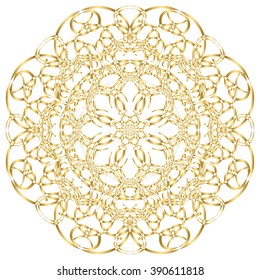Gold circular pattern Kaleidoscope. East ornament. Mandala. Good for greeting cards, invitations. Print on fabric and paper.
