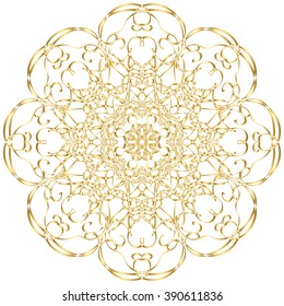 Gold circular pattern Kaleidoscope. East ornament. Mandala. Good for greeting cards, invitations. Print on fabric and paper.