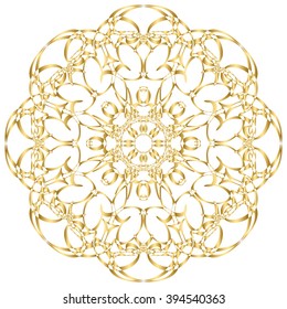 Gold circular pattern Kaleidoscope. East ornament. Mandala. Good for greeting cards, invitations. Print on fabric and paper.