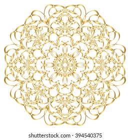 Gold circular pattern Kaleidoscope. East ornament. Mandala. Good for greeting cards, invitations. Print on fabric and paper.