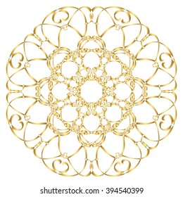 Gold circular pattern Kaleidoscope. East ornament. Mandala. Good for greeting cards, invitations. Print on fabric and paper.