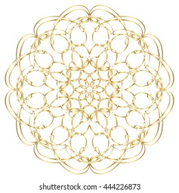 Gold circular pattern Kaleidoscope. East ornament. Mandala. Good for greeting cards, invitations. Print on fabric and paper.