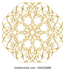 Gold circular pattern Kaleidoscope. East ornament. Mandala. Good for greeting cards, invitations. Print on fabric and paper.