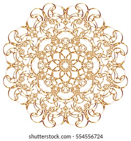 Gold circular pattern Kaleidoscope. East ornament. Mandala. Good for greeting cards, invitations. Print on fabric and paper.