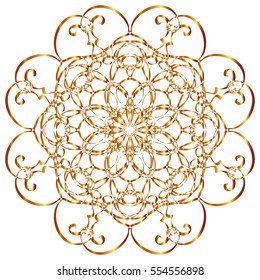 Gold circular pattern Kaleidoscope. East ornament. Mandala. Good for greeting cards, invitations. Print on fabric and paper.